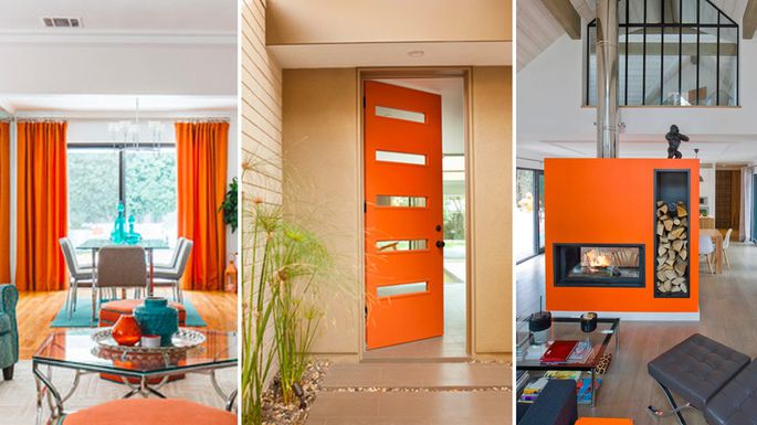 Mid Century Home with Modern Door painted orange