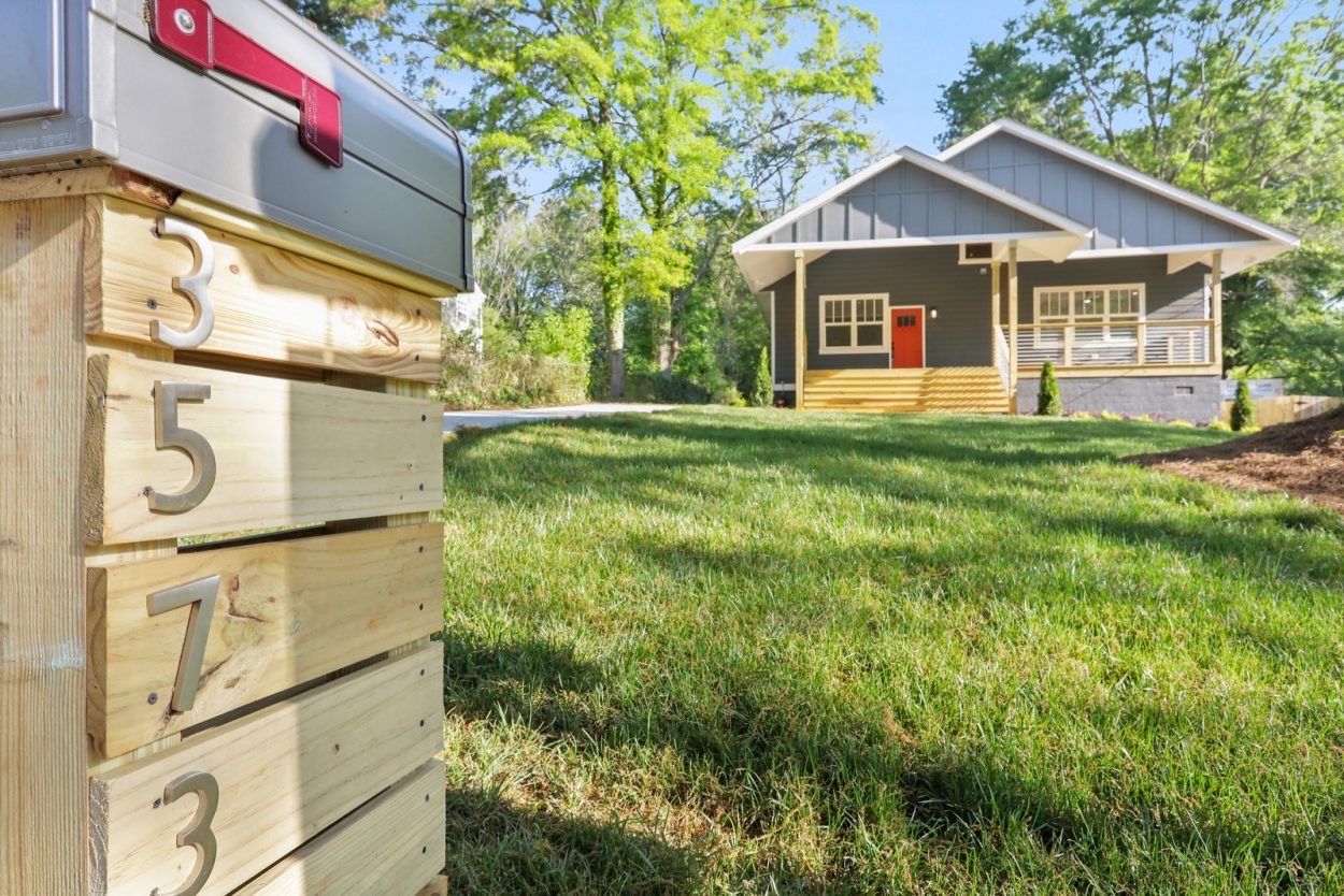 3573 Orchard Circle Decatur front porch orange door mailbox Peachcrest Belvedere Park Homes For Sale New Construction