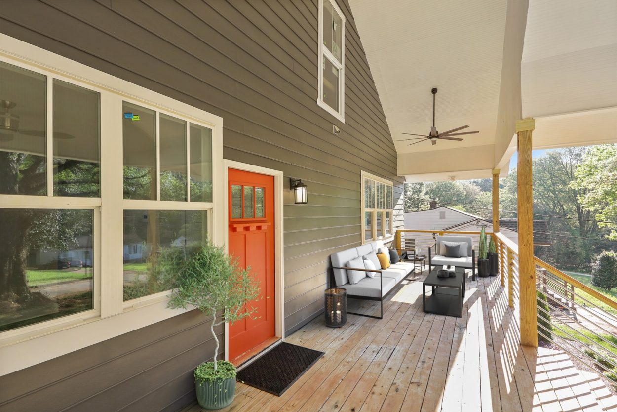 3573 Orchard Circle Decatur front porch orange door Peachcrest Belvedere Park Homes For Sale New Construction